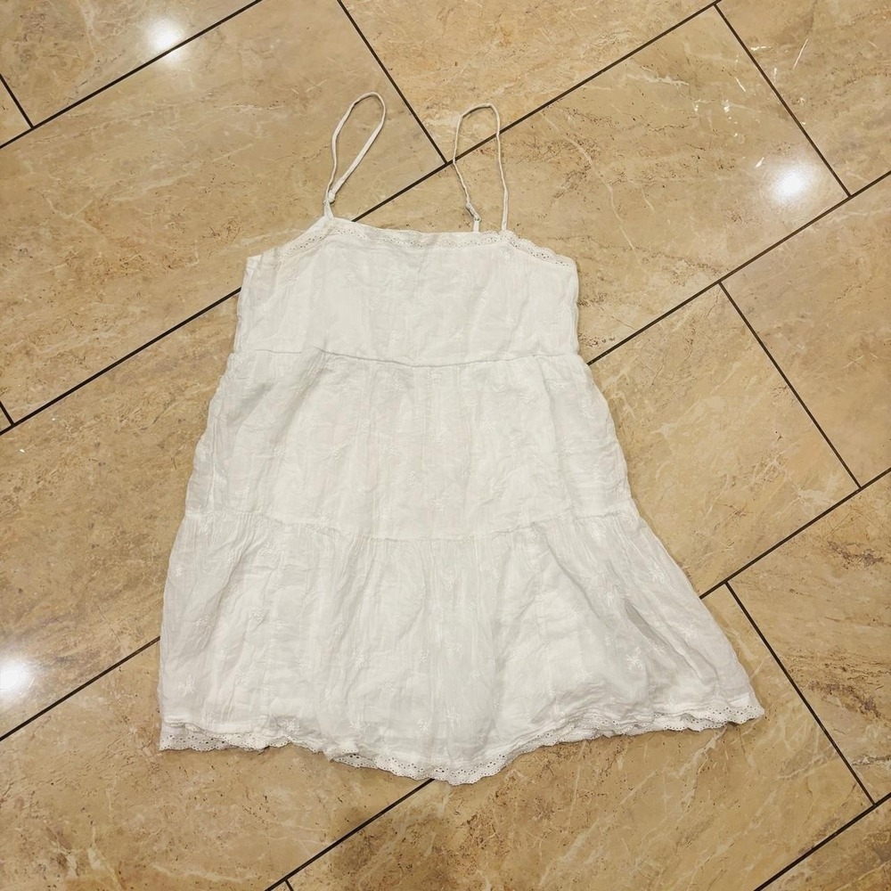 American Eagle White Lace Trim Tiered Mini Dress Womens Small Fairy Preppy